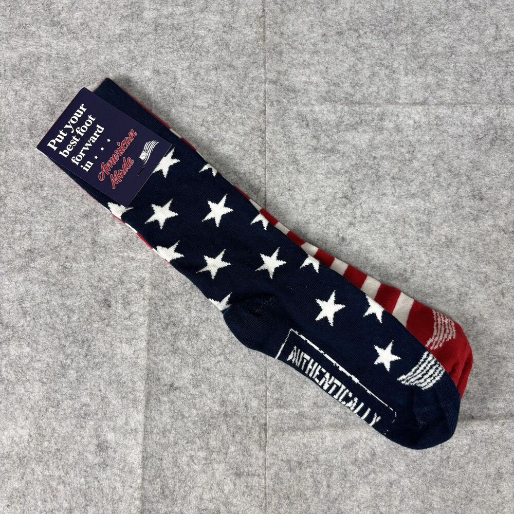 Authentically American Flag Socks Red White Blue Stars Stripes OS One Size NWT
